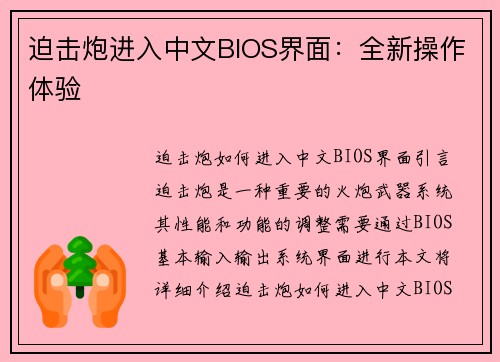 迫击炮进入中文BIOS界面：全新操作体验